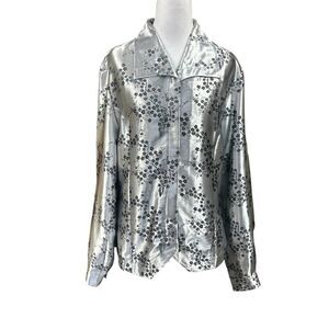 Vintage Liz Baker Cherry Blossom Embroidered Exaggerated Collar Blouse 12 Tall